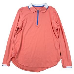 Peter Millar Pullover Womens Lg Coral UPF 50+ Quarter Zip Golf Long Sleeve Activ